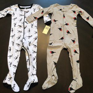 2-Pairs of Feetie Pajamas- Birds & Dinosaurs
